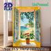 Coastal Window View Painting Poster, Vibrant Impressionist-style Poster, Scenic Seaside Beach With Lush Foliage & Potted Red Blooms, Brings Tranquil_maomaolike.com