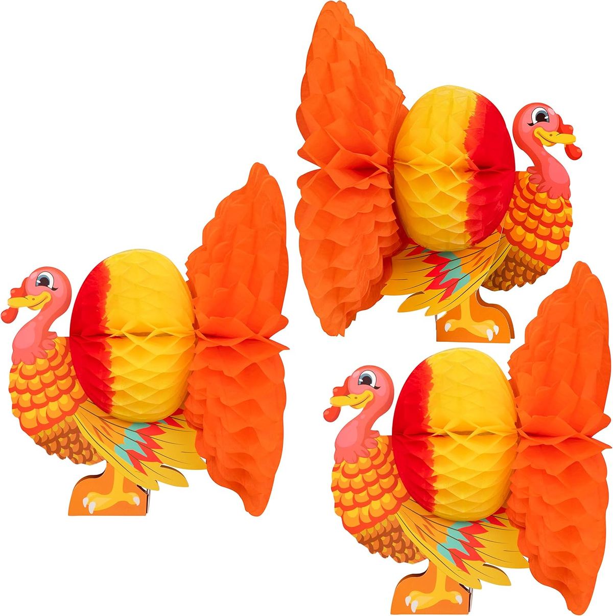 3 Piece Thanksgiving Tissue Turkey Decorations For Harvest Party Table Centerpiece Accessories_maomaolike.com