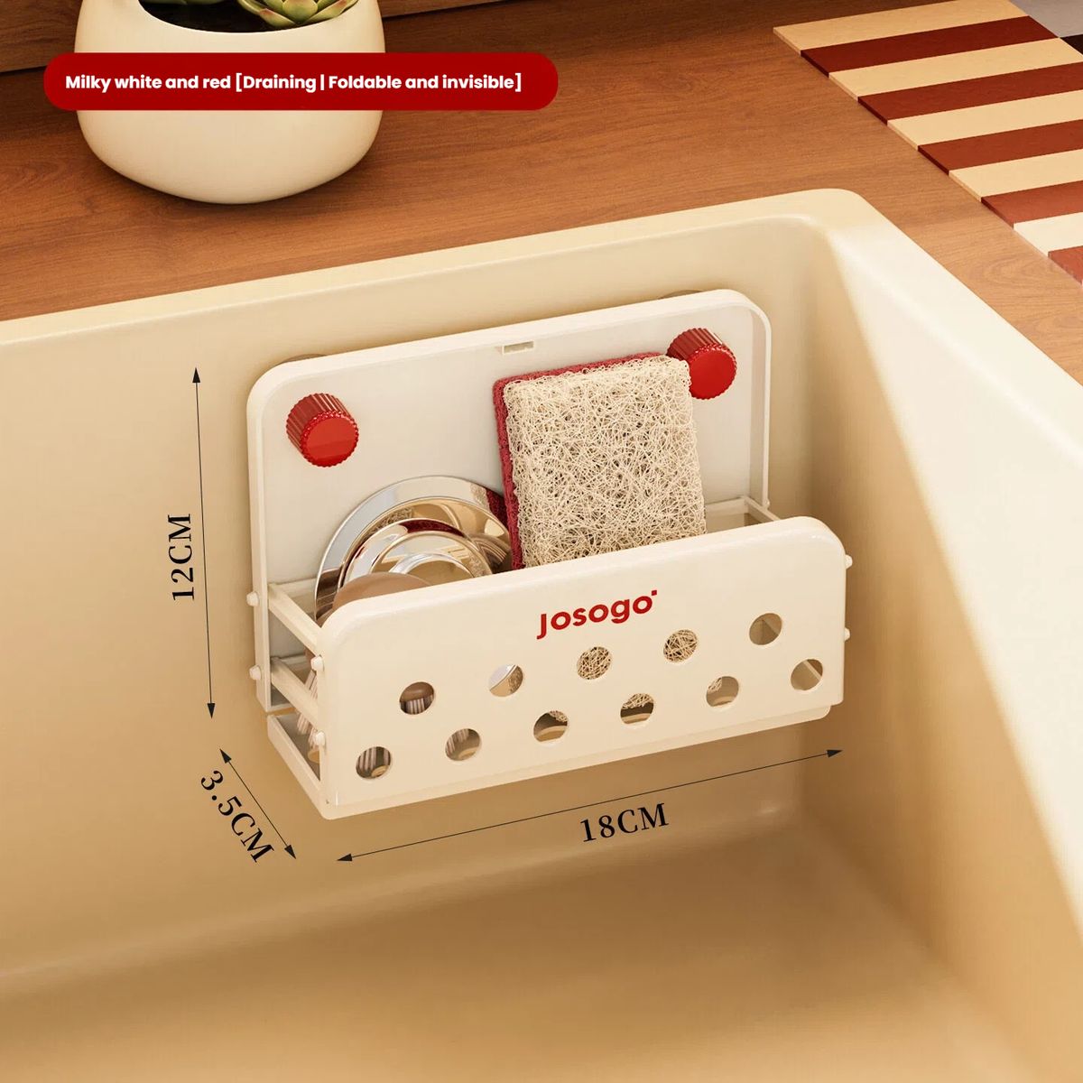 VANFOLA Foldable Kitchen Sink Storage Basket With Suction Cup, Drain Organizer For Steel Wool & Dish Sponge, Sink Inner Storage Rack_maomaolike.com