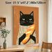 Black Cat With Baguette Painting Poster, Warm-toned Whimsical Illustration Poster, Delightful Cozy Decor Ideal For Kitchen, Dining Area_maomaolike.com