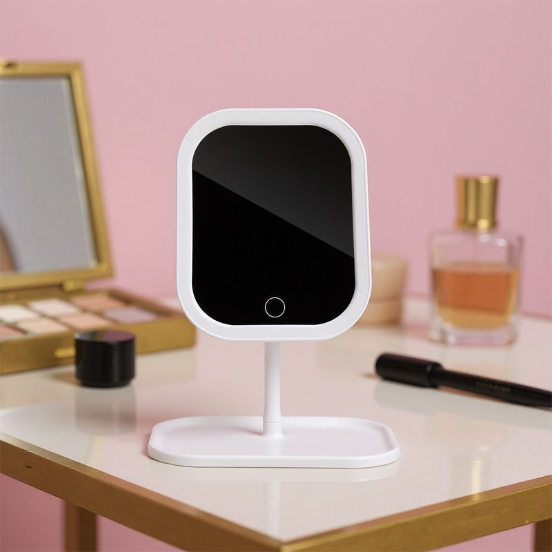 New LED Tray Style Square Round Makeup Rechargeable Fill Light Mirror Desktop Touch Three-Level Dimmable_maomaolike.com