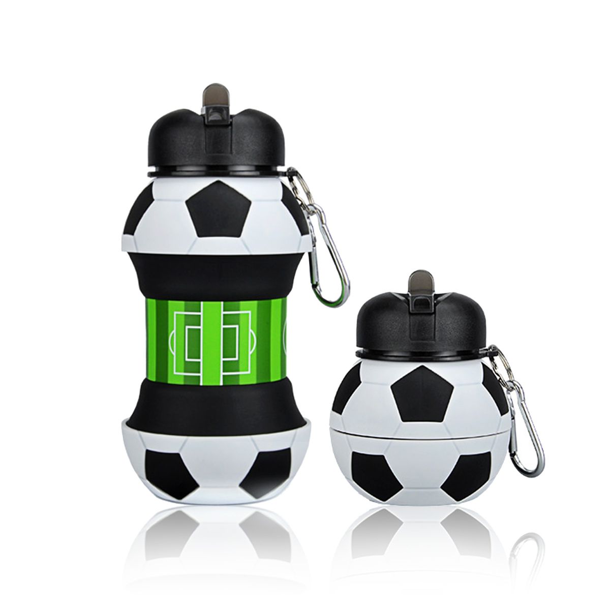 Silicone Collapsible Ball Water Bottle With Climbing Buckle, Drop And Leak Proof Outdoor Sports Mug, Black & White_maomaolike.com