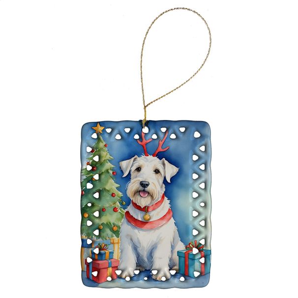 Sealyham Terrier Christmas Reindeer Porcelain Ornament Christmas Tree Hanging Decorations For Home Christmas Holiday, Rectangle, Gift, Multicolor_maomaolike.com