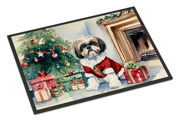Shih Tzu Cozy Christmas Doormat Front Door Mat Indoor Outdoor Rugs For Entryway, Non Slip Washable Low Pile, 24H X 36W_maomaolike.com