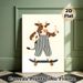 Cool Skateboarding Cow Painting Poster, Playful Cartoon Style Poster, Whimsical Design Of Cow In Overalls Holding Milk Bottle On Skateboard, Ideal For_maomaolike.com