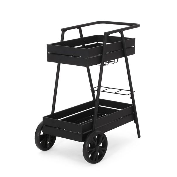 CREASION Mobile Bar Cart Iron Frame Rolling Serving Cart Home Bar Furniture With Storage Shelf For Wine Glasses Bottles_maomaolike.com