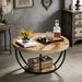 Wooden Coffee Table, 2-Tier Round Central Cocktail Table With Shelves_maomaolike.com