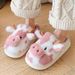 Women's Winter Warm Cartoon Cow Closed Toe Non Slip Furry House Shoes Women Indoor Bedroom Thick Sole Plush Slippers_maomaolike.com