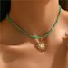 Retro Golden-Toned Sun Pendant Necklace For Women Elegant Turquoise Beads Chain Choker Neck Statement Party Vintage_maomaolike.com