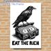 Crow & Cash Suitcase Painting Poster, Monochrome Engraving-style Poster, Unique Satirical Design With "Eat The Rich" Text, Ideal For Home Office And_maomaolike.com