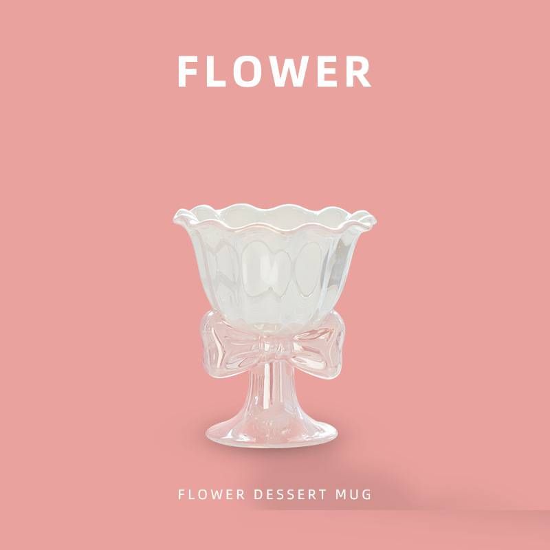 Ice Cream High Foot Couple Ceramic Mug Bow Water Cup_maomaolike.com