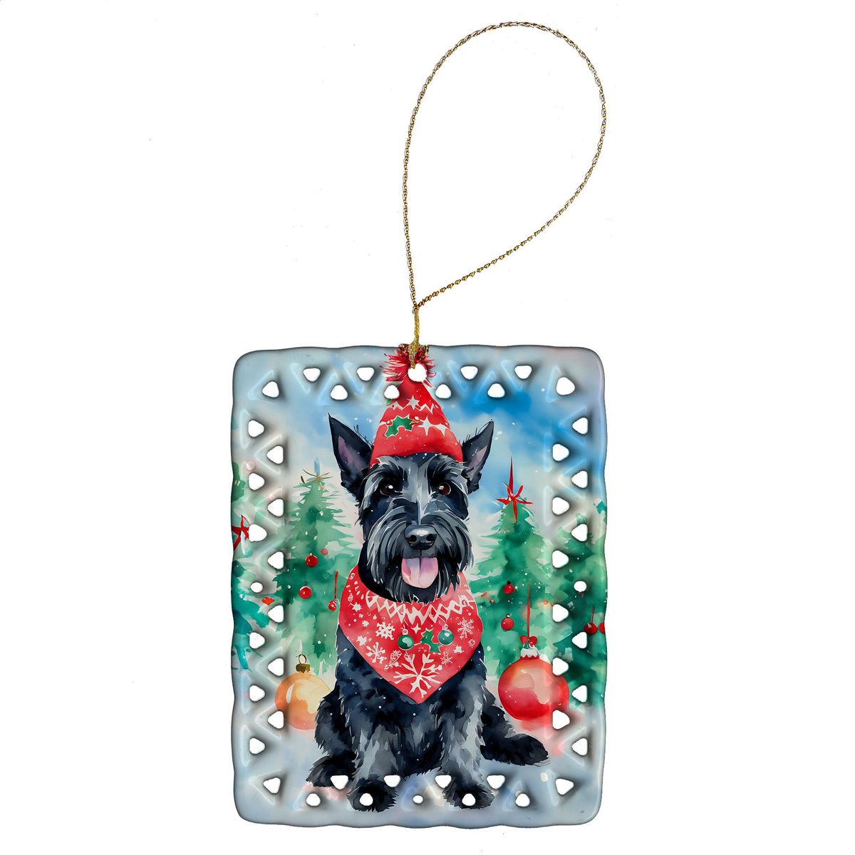 Scottish Terrier Christmas Porcelain Ornament Christmas Tree Hanging Decorations For Home Christmas Holiday, Rectangle, Gift, Multicolor_maomaolike.com