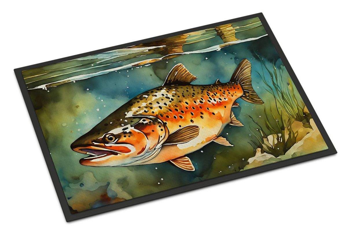 Brown Trout Doormat Front Door Mat Indoor Outdoor Rugs For Entryway, Non Slip Washable Low Pile, 24H X 36W_maomaolike.com