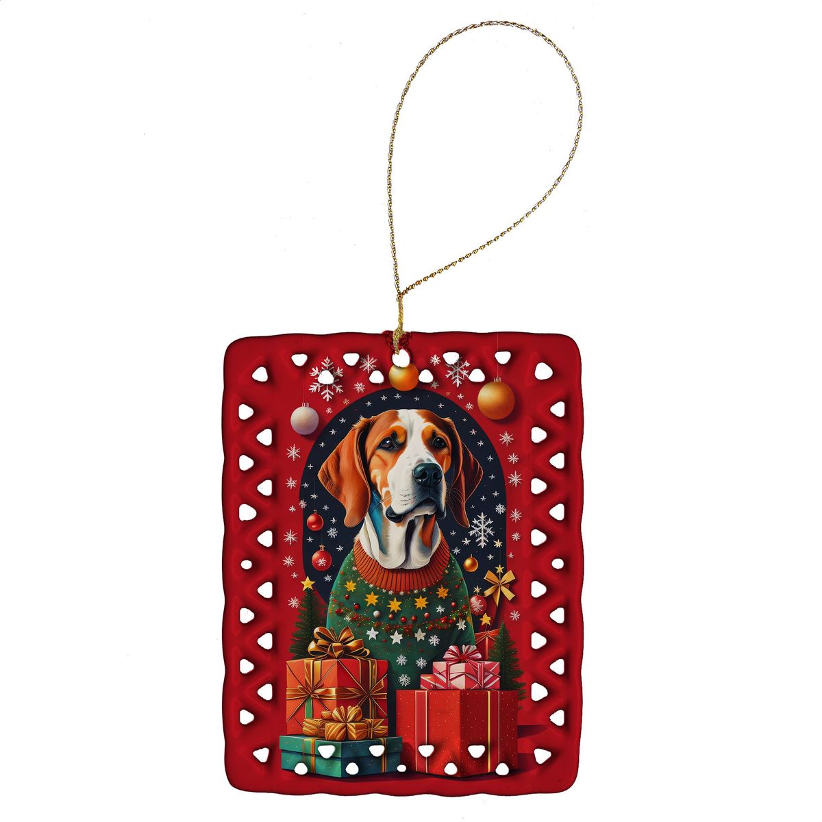 American Foxhound Dog Holiday Christmas Porcelain Ornament Christmas Tree Hanging Decorations For Home Christmas Holiday, Rectangle, Gift, Multicolor_maomaolike.com