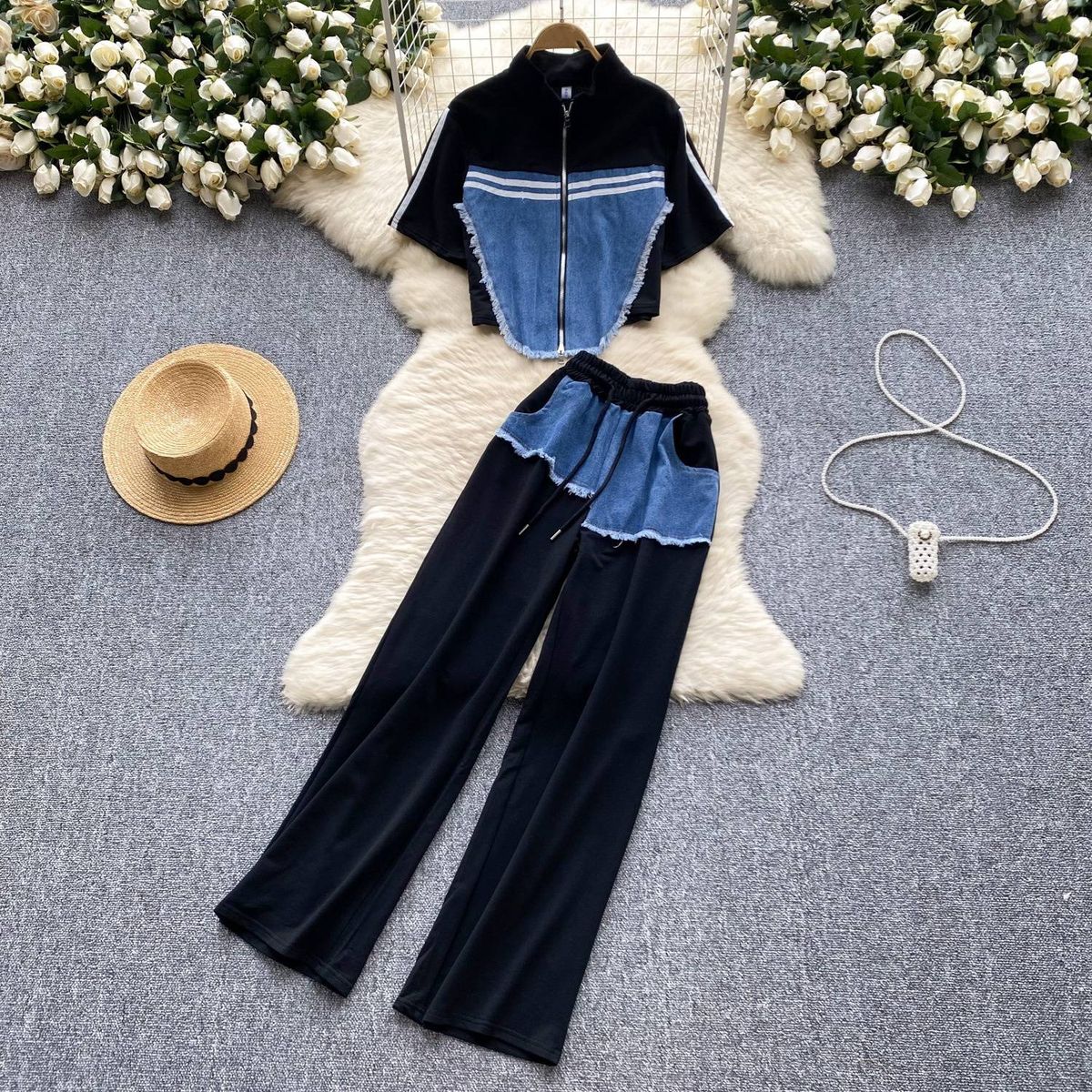 Women's Clothing denim patchwork distressed suit_maomaolike.com