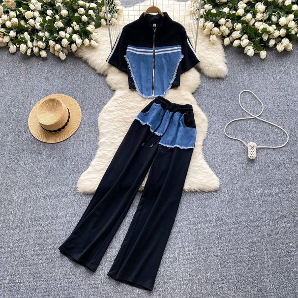Women's Clothing denim patchwork distressed suit_maomaolike.com