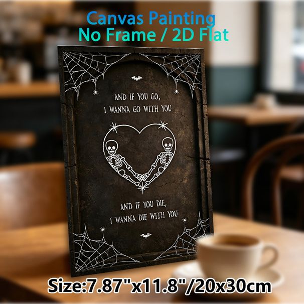 Gothic Skeleton Love Painting Poster, Vintage Dark Gothic Style Poster, Romantic Skeleton Heart With Quote & Spider Web Design, Ideal For Bedroom And_maomaolike.com