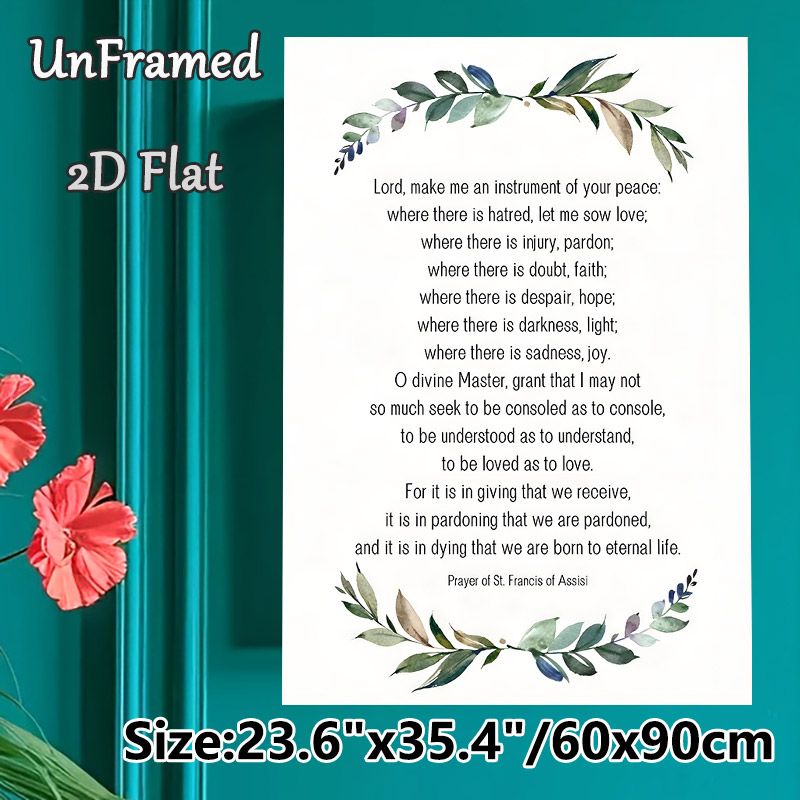 St. Francis Prayer Painting Poster, Delicate Watercolor Foliage Framed Religious Verse Poster, Inspirational Spiritual Text To Foster Tranquility_maomaolike.com
