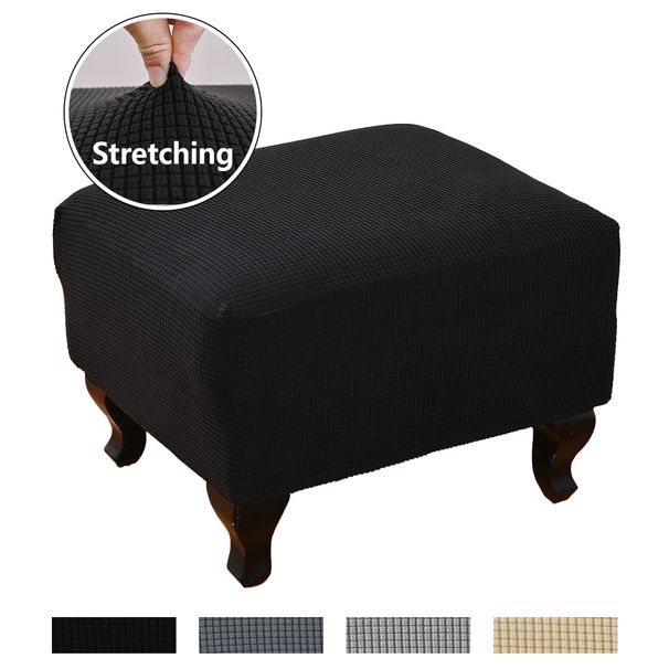 Cross-border Solid Color Elastic Fleece Footstool Square Footrest Dustproof Thickened Sofa Cover, Stool Cover_maomaolike.com
