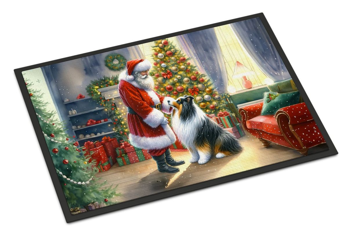 Collie And Santa Claus Doormat Front Door Mat Indoor Outdoor Rugs For Entryway, Non Slip Washable Low Pile, 24H X 36W_maomaolike.com