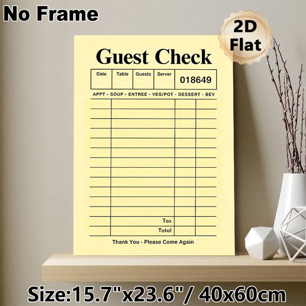 Guest Check Painting Poster, Vintage-style Blank Restaurant Guest Check Layout Poster, Nostalgic Dining-themed Decor Suitable For Restaurants, Cafes_maomaolike.com