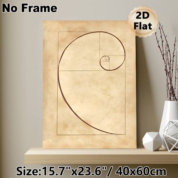 Golden Ratio Fibonacci Spiral Painting Poster, Vintage Aged Paper-style Geometric Poster, Minimalist Mathematical Art Decor For Home Office & Study_maomaolike.com