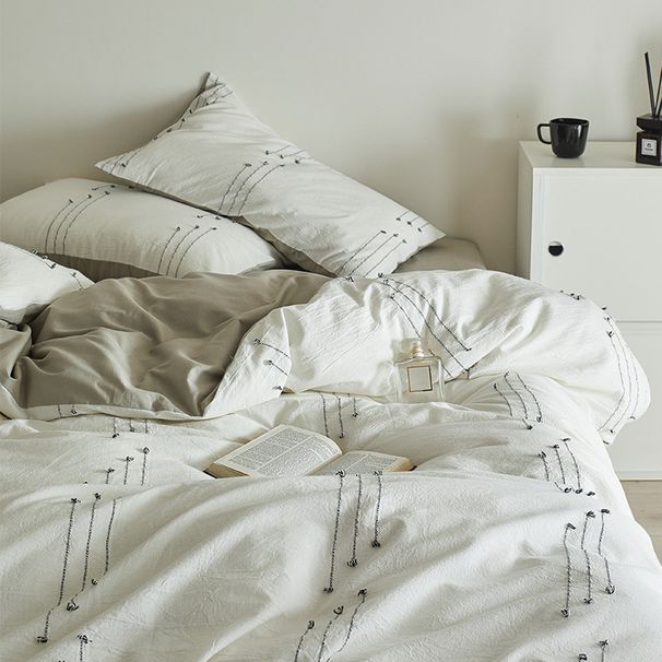 Wholesale INS American Three-Line Cut Flower Pure Four-Piece All-Cotton Simple Nordic Style Washed Cotton Solid Color 4-Piece Set_maomaolike.com