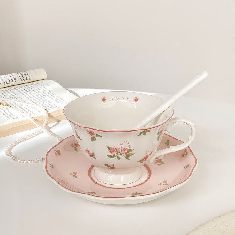 Cute Coffee Cup And Saucer Set, High-value Afternoon Tea Girl Pink Ceramic Mug, Hand-painted Ins Style_maomaolike.com