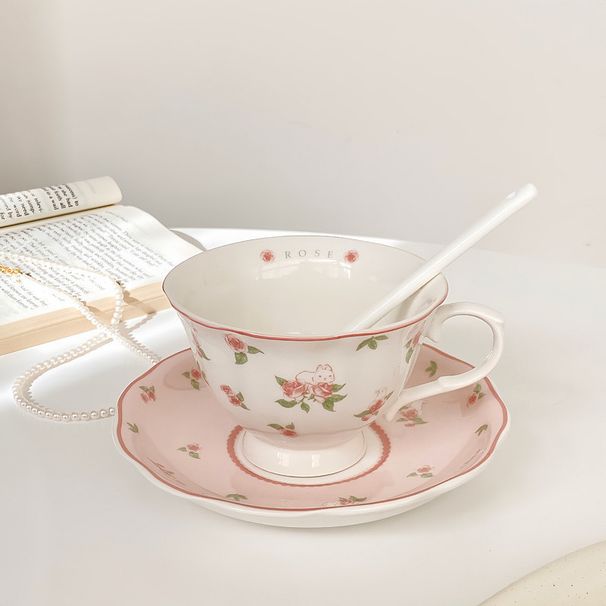 Cute Coffee Cup And Saucer Set, High-value Afternoon Tea Girl Pink Ceramic Mug, Hand-painted Ins Style_maomaolike.com