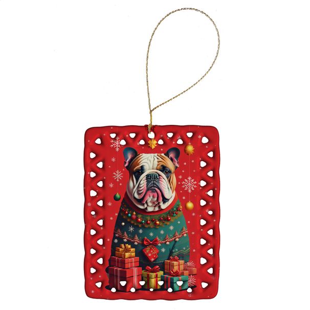 English Bulldog Holiday Christmas Porcelain Ornament Christmas Tree Hanging Decorations For Home Christmas Holiday, Rectangle, Gift, Multicolor_maomaolike.com