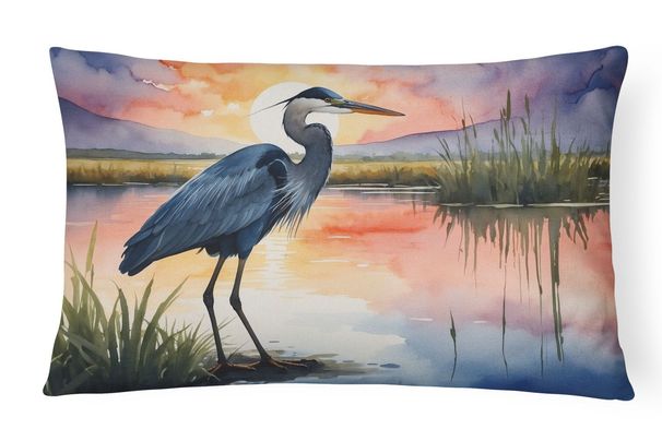 Birds, Birds, Birds Throw Pillow Throw Pillow For Indoor Couch Bed Outdoor Patio Washable, Blue Heron Setting Sun 7504,12Hx16W_maomaolike.com