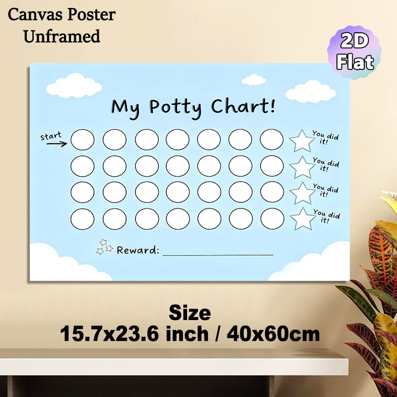 Potty Chart Painting Poster, Light Blue Cloud-themed Poster, Practical Design With Reward Space To Track Potty Training Progress, Ideal For Home_maomaolike.com
