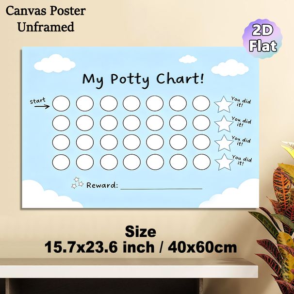 Potty Chart Painting Poster, Light Blue Cloud-themed Poster, Practical Design With Reward Space To Track Potty Training Progress, Ideal For Home_maomaolike.com