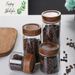 Glass Storage Jar With Wooden Lid, Airtight Kitchen Spice Dry Food Container Bottle_maomaolike.com
