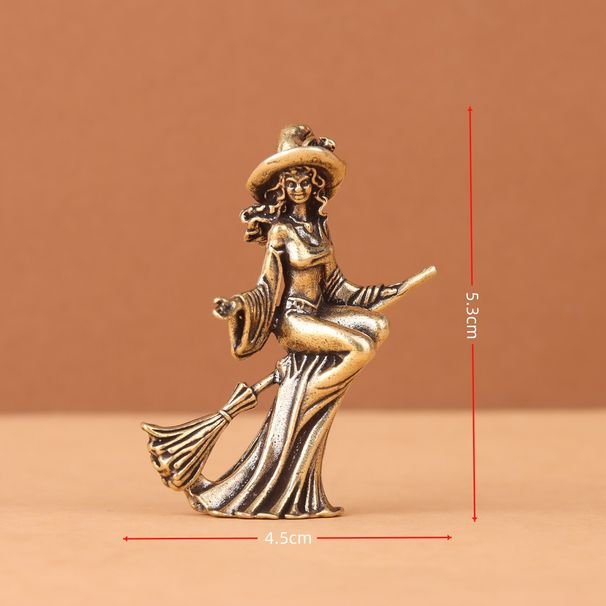 South Asian Brass Witch Figurine Statue With Broom Element, Decorative Metal Craft Ornament For Household Desktop Layout
_maomaolike.com
