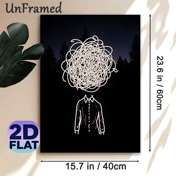 Chaotic Mind Painting Poster, Minimalist Neon-style Glowing Tangled Lines & Shirt Outline Poster, Thought-provoking Artistic Decor Ideal For Home_maomaolike.com