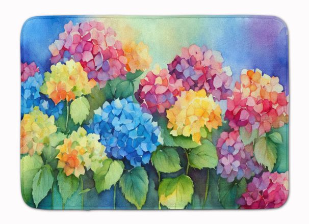 Hydrangeas In Watercolor Memory Foam Kitchen Mat Machine Washable Anti-Fatigue Mat Cushion Comfort Bath Mat Or Kitchen Rug_maomaolike.com