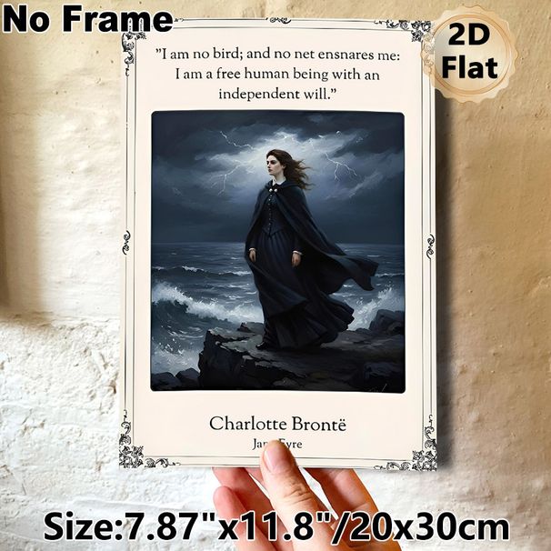 Jane Eyre Classic Quote Painting Poster, Vintage Dramatic Dark-hued Poster, Inspirational Independent Will Quote With Stormy Coastal Scene, Ideal For_maomaolike.com