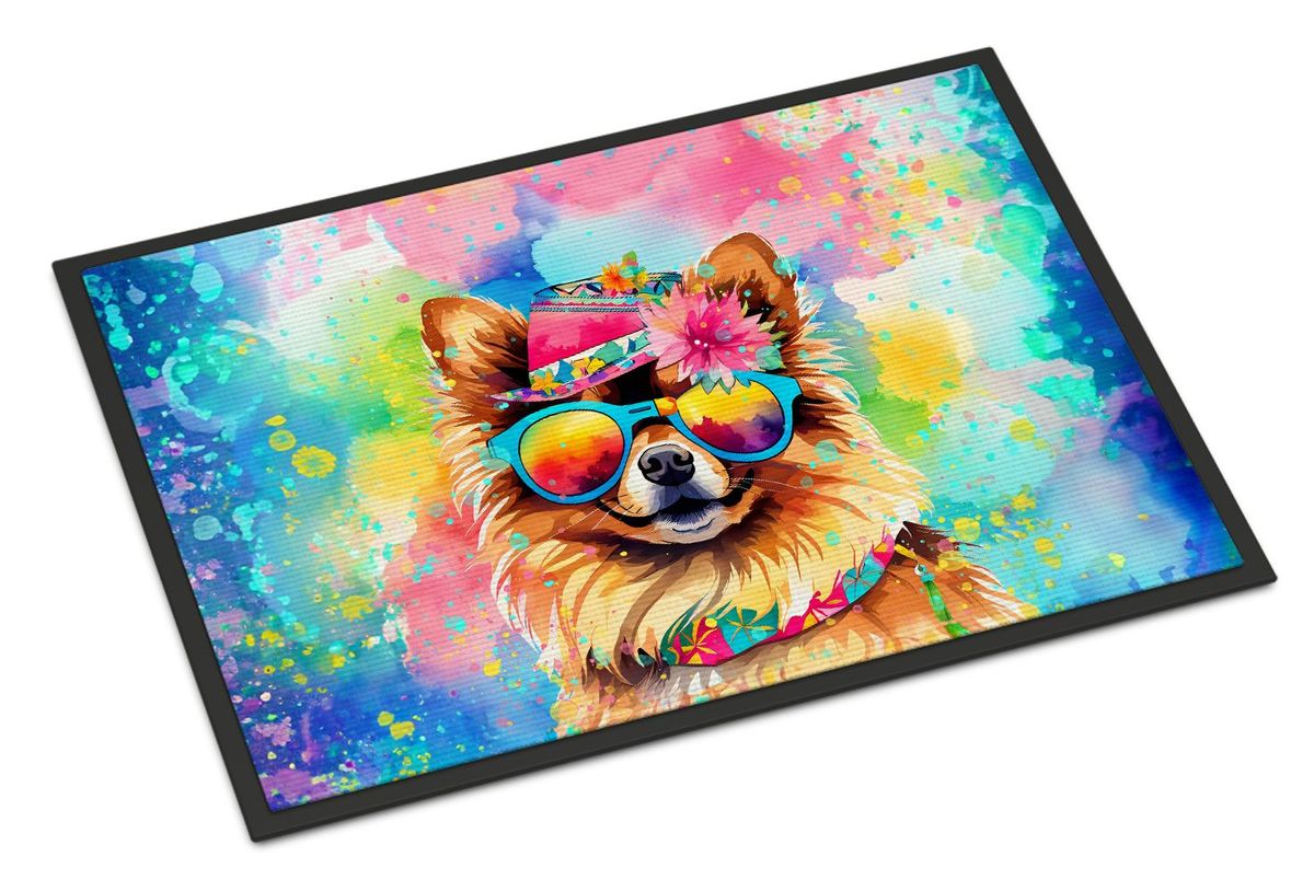 Pomeranian Hippie Dawg Doormat Front Door Mat Indoor Outdoor Rugs For Entryway, Non Slip Washable Low Pile, 24H X 36W_maomaolike.com