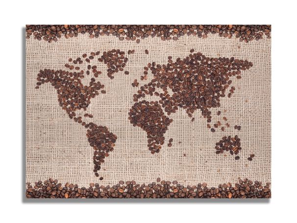 Coffee Bean World Map Heart-Shaped Coffee Beans Valentine's Day Theme Romantic Symbols Healing Visuals ‘Love And Coffee’ Decorative Artwork_maomaolike.com