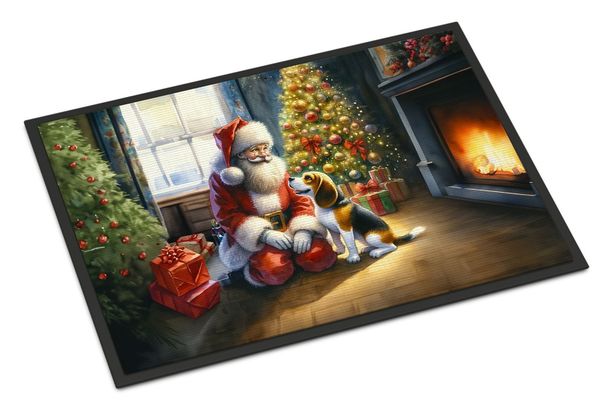 Beagle And Santa Claus Doormat Front Door Mat Indoor Outdoor Rugs For Entryway, Non Slip Washable Low Pile, 24H X 36W_maomaolike.com