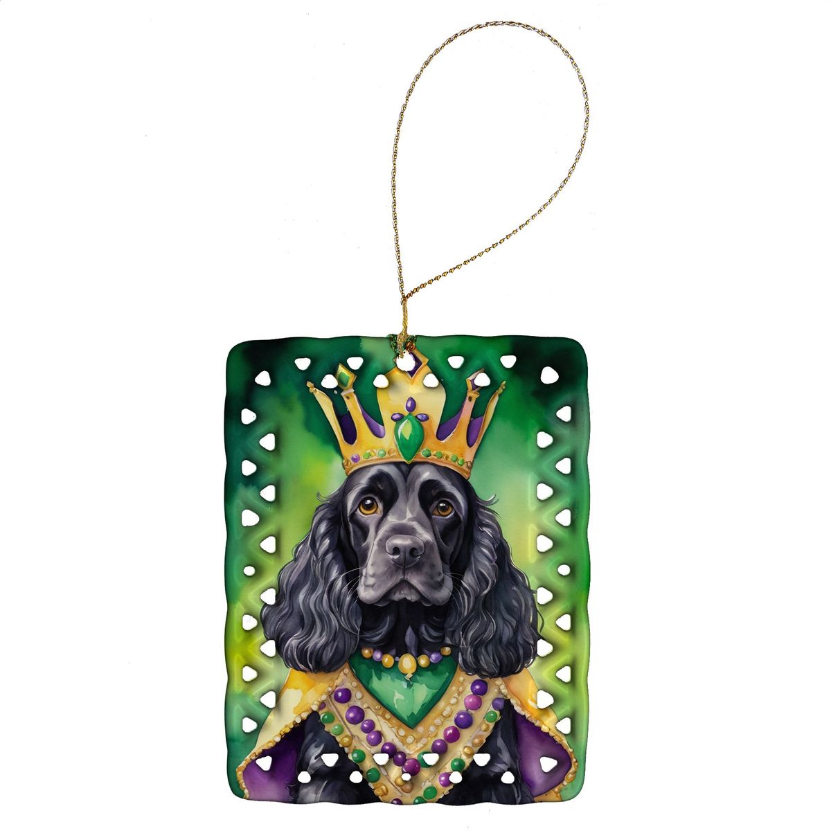 Cocker Spaniel King Of Mardi Gras Porcelain Ornament Christmas Tree Hanging Decorations For Home Christmas Holiday, Rectangle, Gift, Multicolor_maomaolike.com