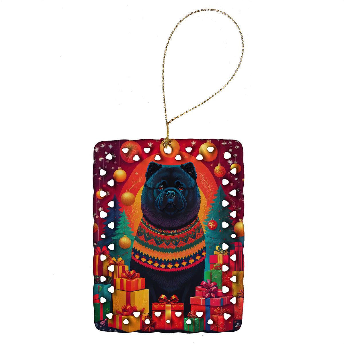 Black Chow Chow Holiday Christmas Porcelain Ornament Christmas Tree Hanging Decorations For Home Christmas Holiday, Rectangle, Gift, Multicolor_maomaolike.com