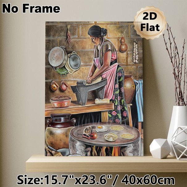 Traditional Kitchen Scene Painting Poster, Vibrant Realistic Rustic Culinary Scene Poster, Captures Warm Daily Cooking Moments, Ideal For Home Kitchen_maomaolike.com