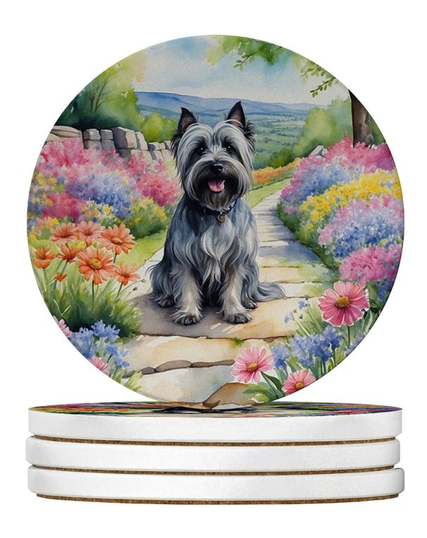 Skye Terrier Spring Path Large Sandstone Coasters Pack Of 4 Absorbent Round Coasters Decor Gifts For Men Or Women, 4 In, Multicolor_maomaolike.com