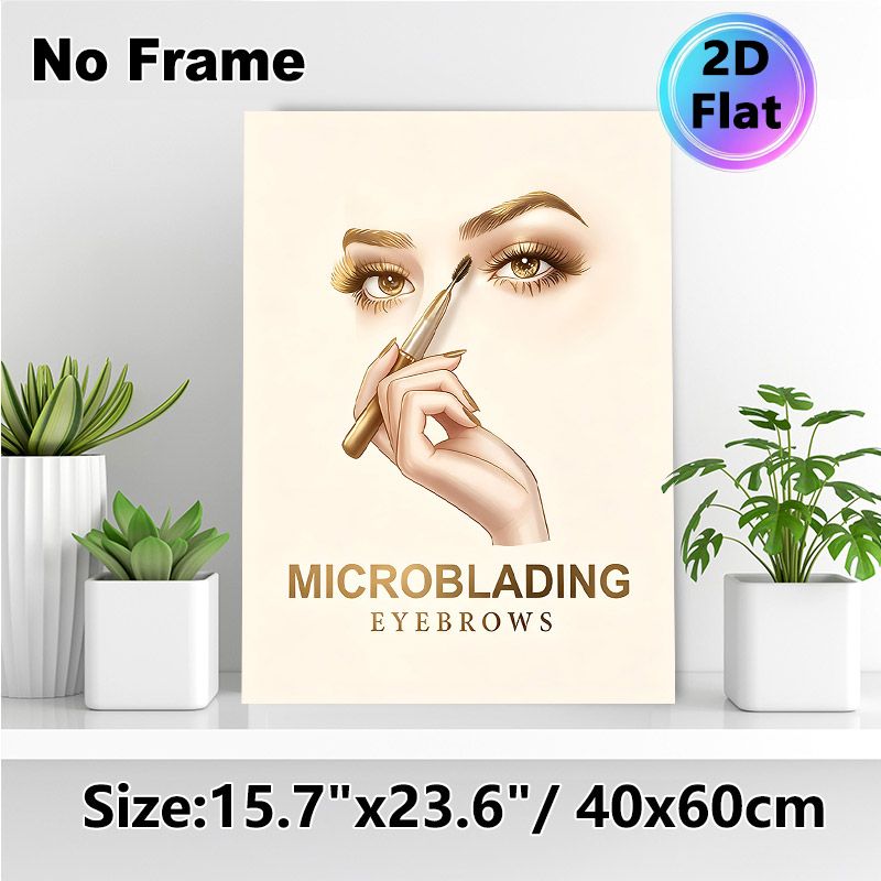 Microblading Eyebrows Painting Poster, Luxury Golden-toned Brow Styling Illustration Poster, Stylish Beauty-themed Decor Ideal For Beauty Salons And_maomaolike.com