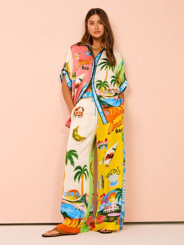Women's clothing fashion personality printed short-sleeved color matching holiday leisure tether suit_maomaolike.com