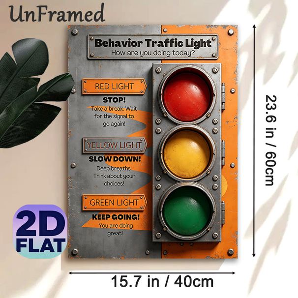 Behavior Traffic Light Painting Poster, Vintage Industrial Style Traffic Light Behavior Guide Poster, Practical Self-regulation Reminder, Suitable For_maomaolike.com
