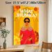 Indian Jhumka Themed Painting Poster, Bold Vibrant Cartoon Style Poster, Stylish Figure In Red Sari With Ornate Jhumkas, Warm Marigold & Arch_maomaolike.com