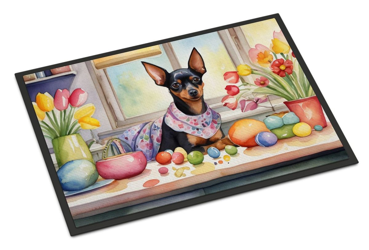 Decorating Easter Miniature Pinscher Doormat Front Door Mat Indoor Outdoor Rugs For Entryway, Non Slip Washable Low Pile, 24H X 36W_maomaolike.com